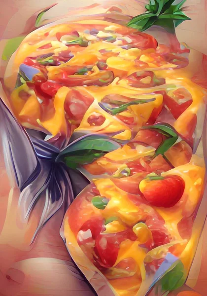 Arte Colore Del Tamaro Pizza Cibo Sulla Tavola — Foto Stock