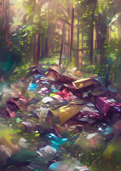 Τέχνη Χρώμα Των Σκουπιδιών Στο Δάσος — Φωτογραφία Αρχείου