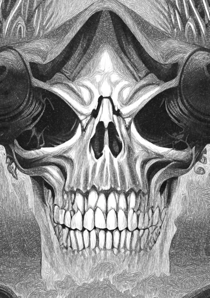 Crânio Esqueleto Ossos Ilustração Preto Branco — Fotografia de Stock