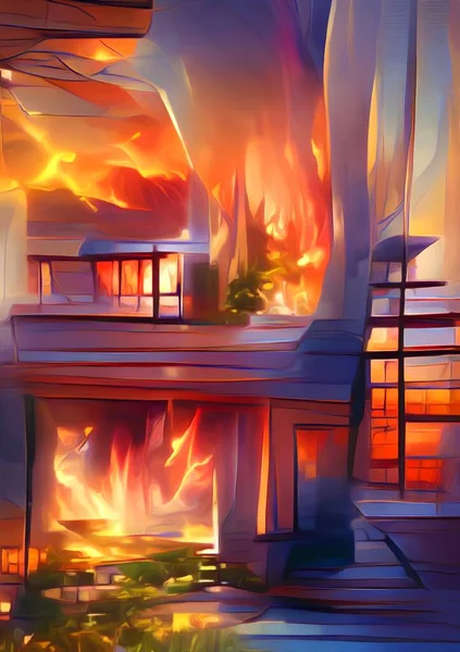Art Color Fire Burning Home — Stockfoto