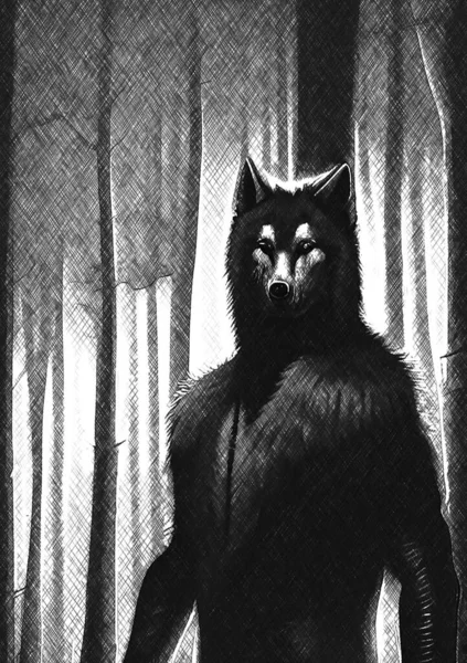森の狼男の黒と白 — ストック写真