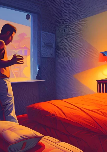 art color of man in bedroom
