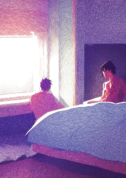 art color of man in bedroom