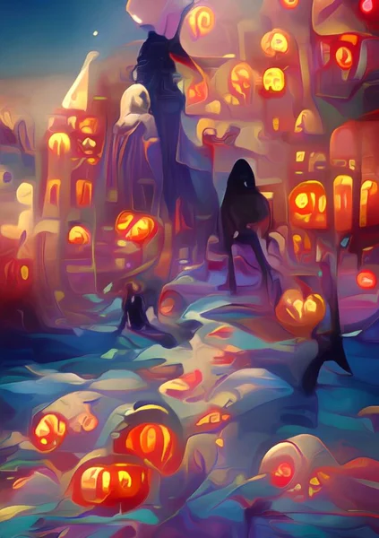 Art Color Halloween Town Background — 스톡 사진
