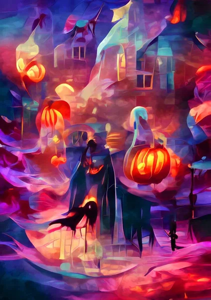 Art Color Halloween Town Background — Foto de Stock