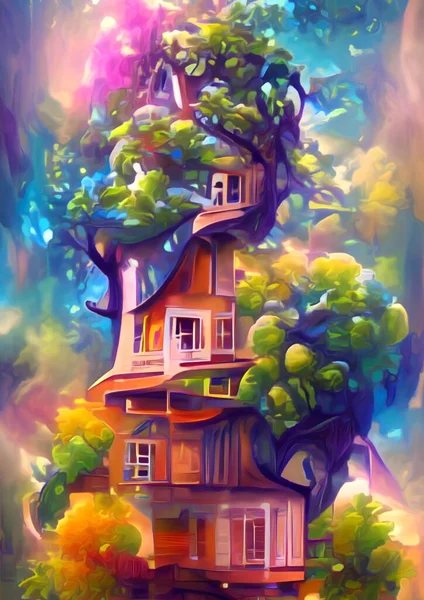 Art Color Home Tree — 스톡 사진