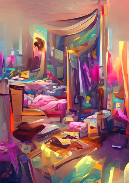 art color of messy room