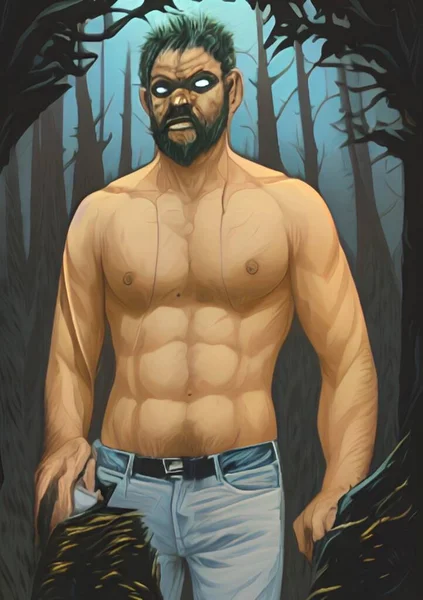 森の中の暗い男の漫画 — ストック写真