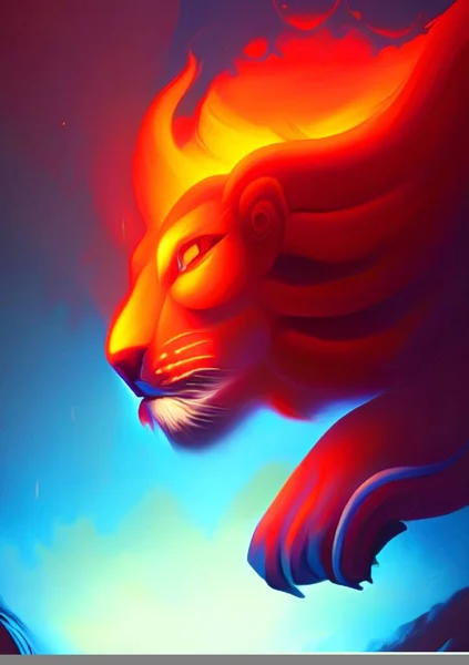Kunst Farbe Des Roten Löwen Cartoon — Stockfoto