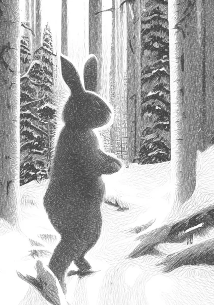 Черный Белый Карикатуры Кролика — стоковое фото