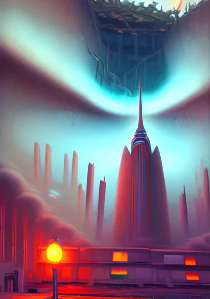 art colr of a futuristic town background