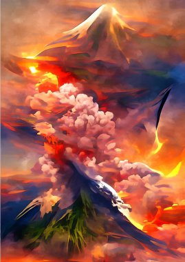 art color of volcano eruption background