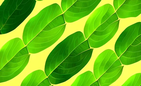 Зеленый Лист Желтом Фоне — стоковое фото