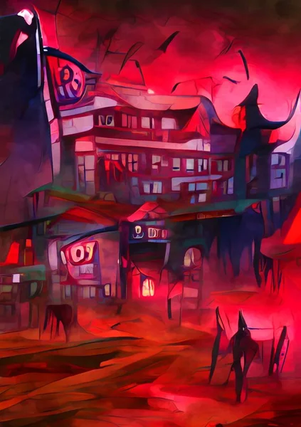 Art Color Evil Town Background — 图库照片