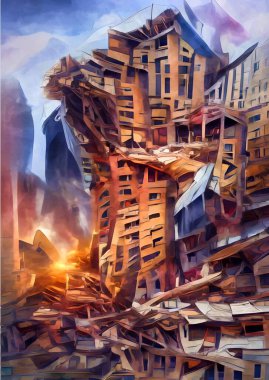art color of building collapse