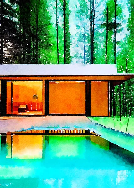 art color of home and pool in forest