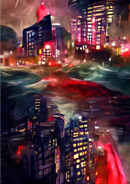 art color of flood in city