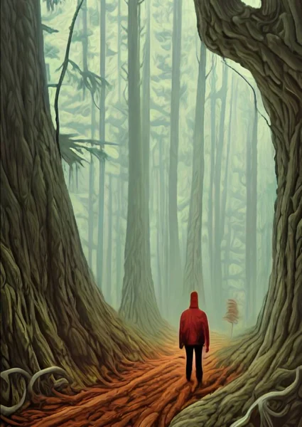 art color of man in forest