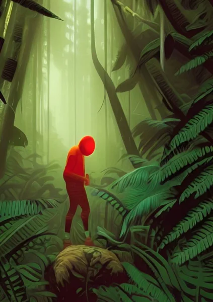 art color of man in forest