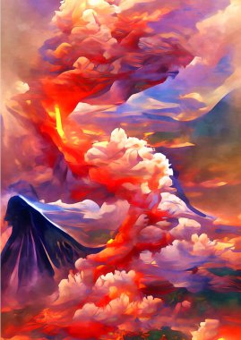art color of volcano eruption background