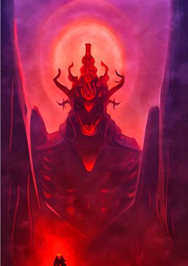 Cehennemin arka planındaki tanrının sanat rengi