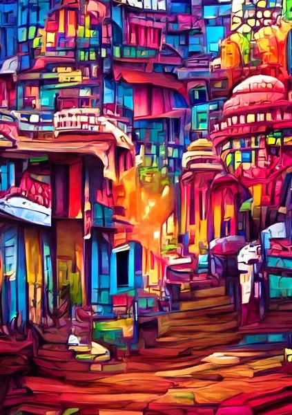 Art Color Beautiful Town Background — Photo