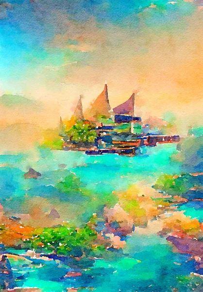 art color of island on the sea