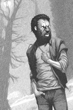 Ormandaki siyah beyaz adam.