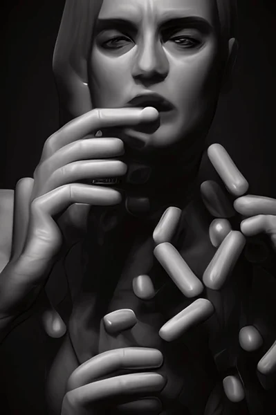 3D illustration - Image in the brain of a drug addict