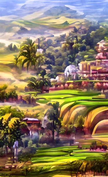 茶畑と山に囲まれた美しい風景 — ストック写真