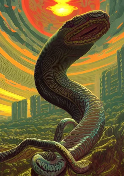 Художественный Цвет Гигантского Города Нападения Змей — стоковое фото