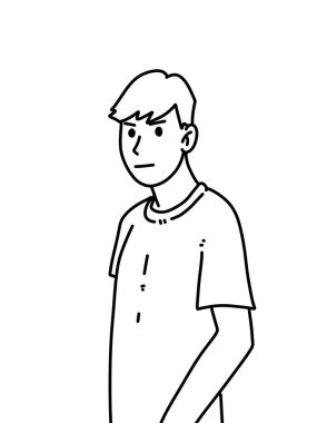 Siyah ve beyaz renkli yakışıklı adam çizgi filmi.