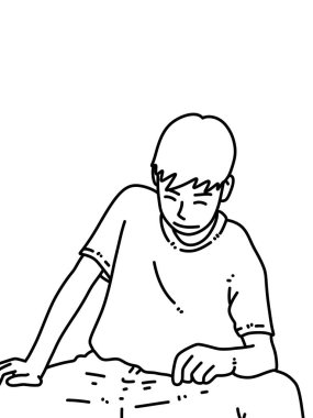 Siyah ve beyaz renkli yakışıklı adam çizgi filmi.