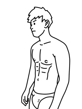 Siyah ve beyaz renkli yakışıklı adam çizgi filmi.