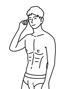 Siyah ve beyaz renkli yakışıklı adam çizgi filmi.