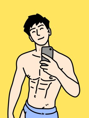 Sarı arka planda sevimli bir adam çizgi filmi