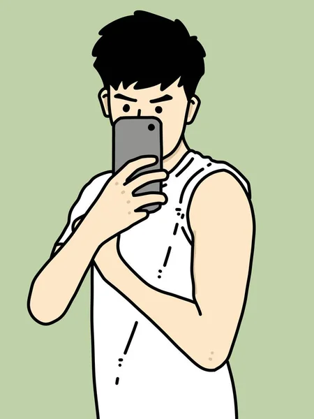 Jeune Homme Avec Téléphone Portable Dessin Animé — Photo