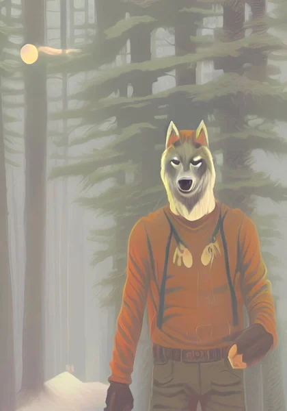 Wolf Man Cartoon Forest — Stock Photo, Image
