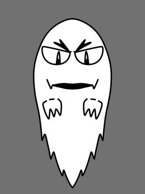 Gri arkaplanda sevimli hayalet karikatürü