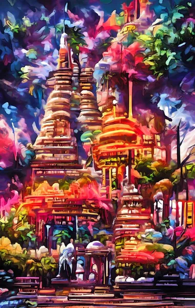 Kolorowe Malowanie Tła Świątyni — Zdjęcie stockowe