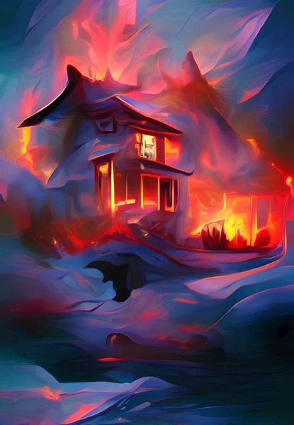 Art Color Fire Burning Home — Stockfoto