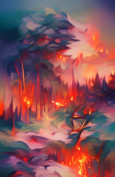 Art Color Fire Burning Forest — 图库照片