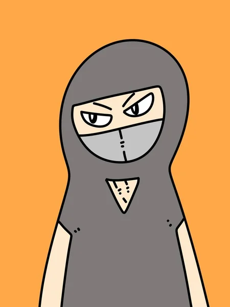 Bonito Ninja Desenhos Animados Fundo Laranja — Fotografia de Stock