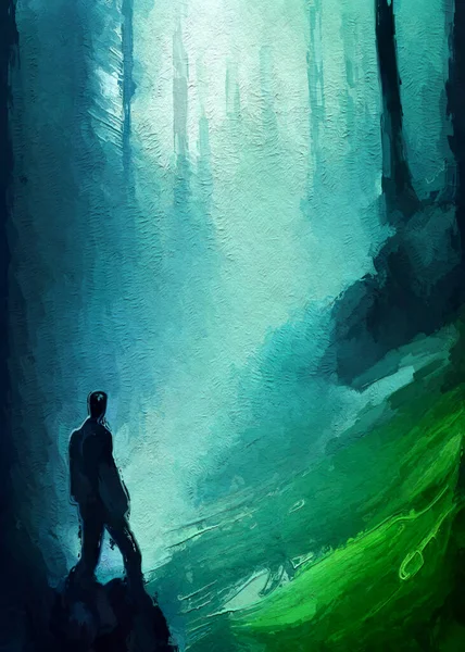 art color of man in forest