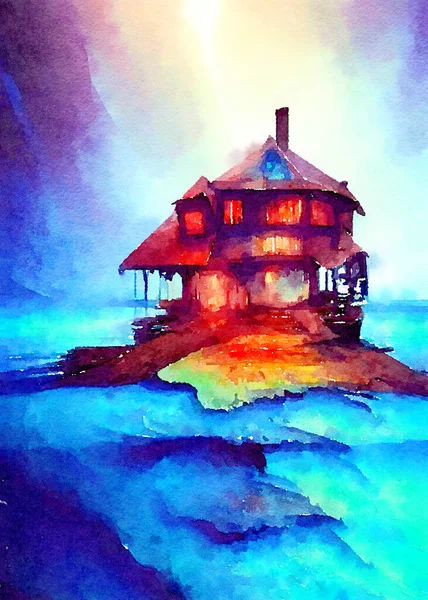 Colore Dell Arte Della Casa Abbandonata Sull Isola — Foto Stock