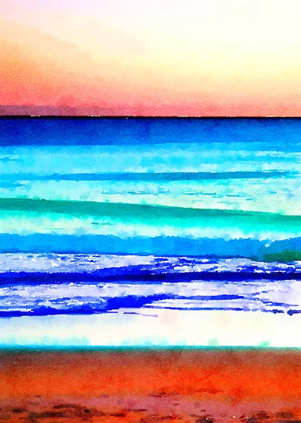 Watercolor Hand Drawn Sea Beach Background — Stock Photo, Image