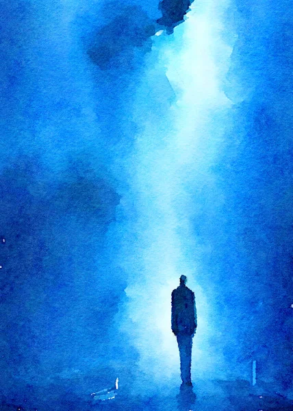 Sztuka Kolor Człowieka Niebieskiej Mgle — Zdjęcie stockowe
