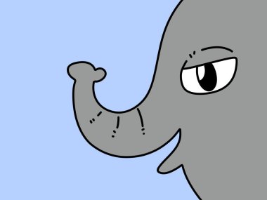 Mavi arka planda şirin fil karikatürü