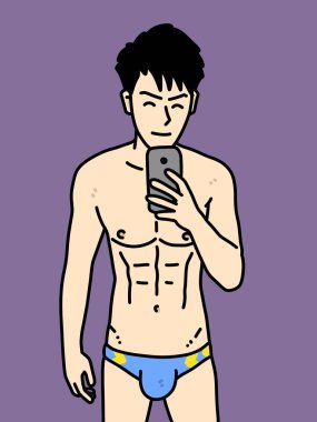 Mor arka planda sevimli bir adam çizgi filmi