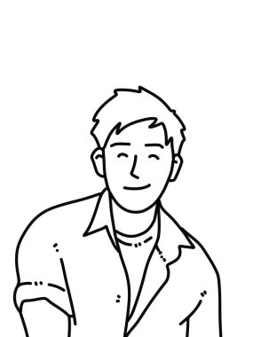 Siyah ve beyaz renkli yakışıklı adam çizgi filmi.